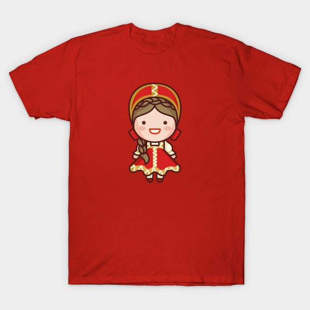 Cute Russian Village Girl in Traditional Clothing Cartoon T-Shirt by SLAG_Creative
